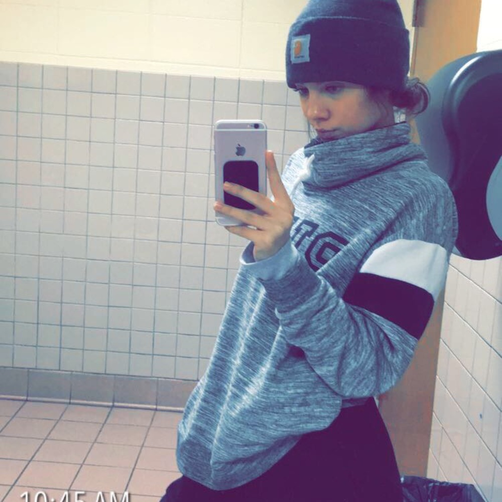 Grey, black and white sweatshirt